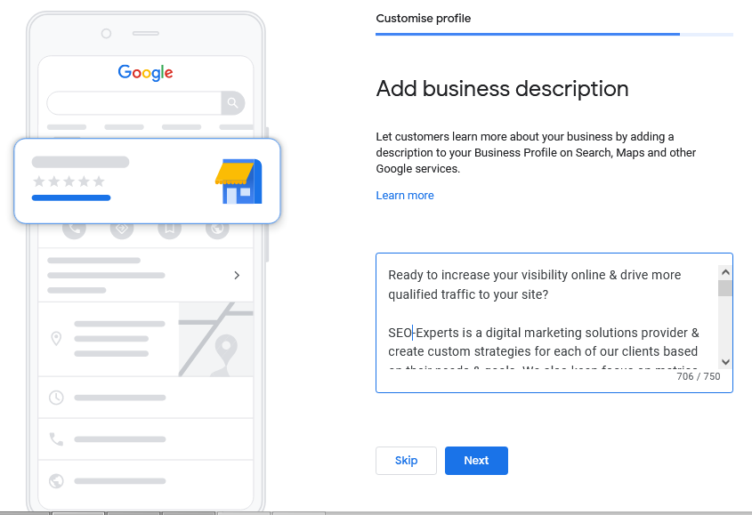 Customise Google Business Profile - Add business description