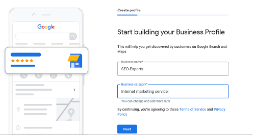 Start building your Business Profile